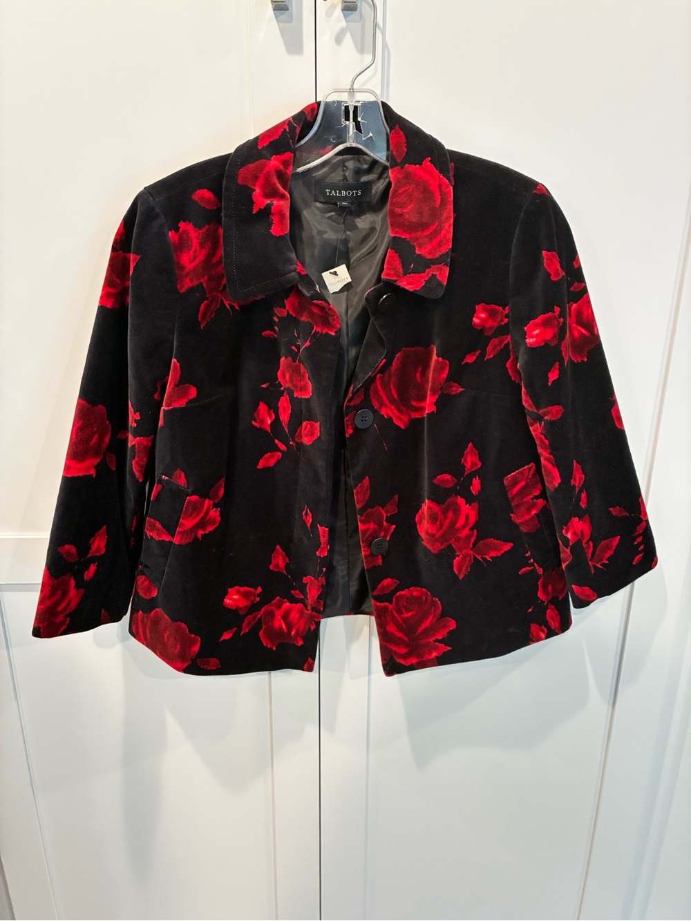 NWT Talbots Black Jacket with Red Rose Velvet